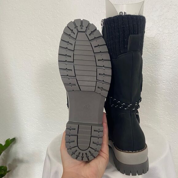 Black Gray Snow TEX Lace Up Snowflake Winter Boots US 6.5 - Picture 6 of 8